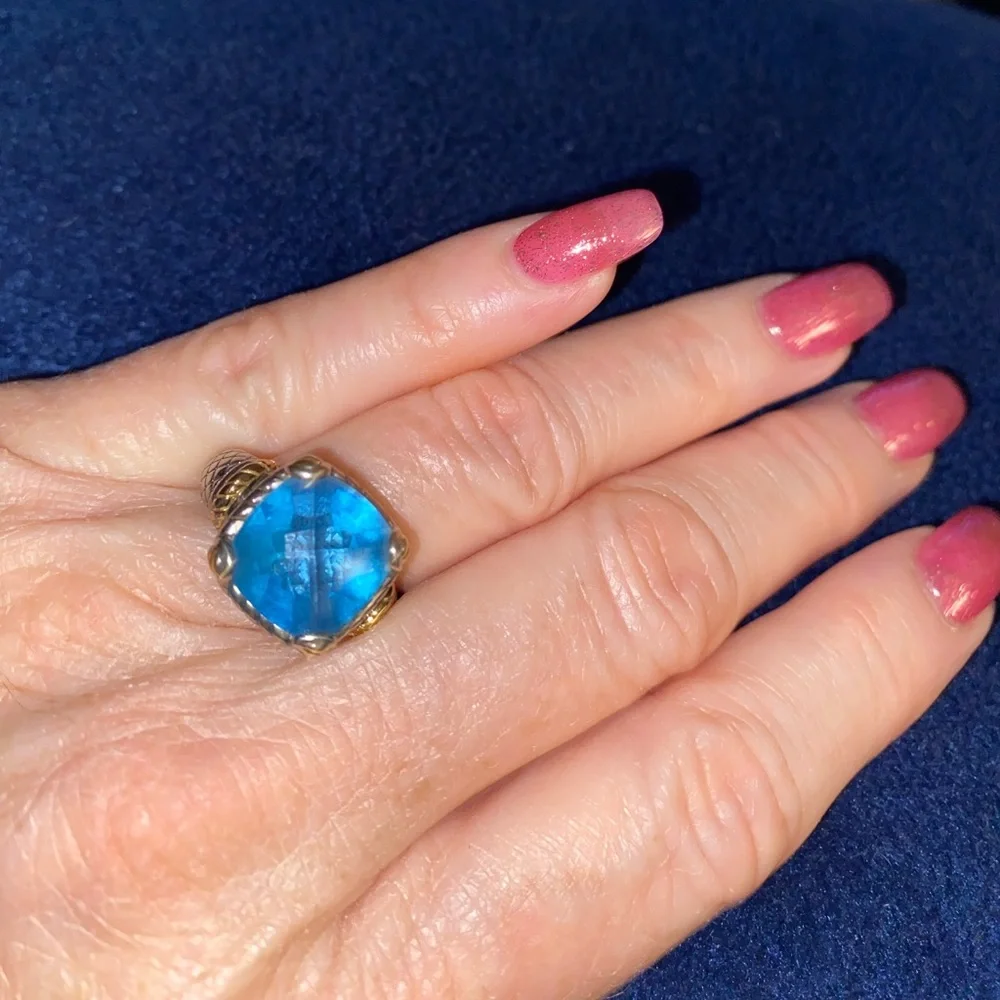 Effy brilliant Checkerboard faceted cushion cut blue topaz ring - Picture 3 of 7